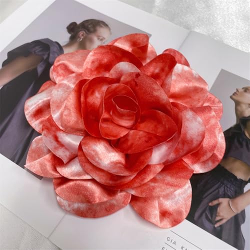 Image of Dainty Dyed Satin Fabric Leopard Print Rose Flower Extra Large Big Brooches Lapel Pins for Women Delicate Silk Floral Flower Oversized Brooch Pin for Wedding Party Banquet Dress Suit Ceremony Clothes Accessories Jewelry Gifts 7.5in