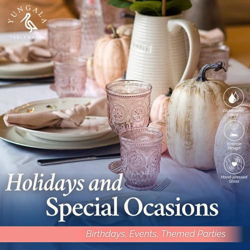 Yungala Pink Wine Glasses Set of 6 Vintage Hobnail Goblets 10 oz Transparent Glassware with Stems Dishwasher Safe by Yungala - Image 8