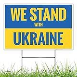 We Stand with Ukraine with Flag Background Double Sided 12x18 Inches, Corrugated Plastic with Metal H Stake, Made in USA