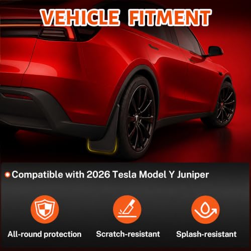 Image of 2026 Mud Flaps Fit for Tesla Model Y Juniper, All-Weather Mud Guards, 4PC | no drill, all weather durable, rust proof, shield road debris, installation guide, set of 4 mud flaps(2 front + 2 rear)