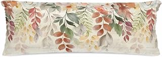 Autumn Leaves Body Pillow Cover, Decorative Pillow Covers, Thanksgiving Vintage Flowers Eucalyptus Satin Pillowcases with Zipper for Hair/Skin, Pillow Protector Cover, 20x54 Inches