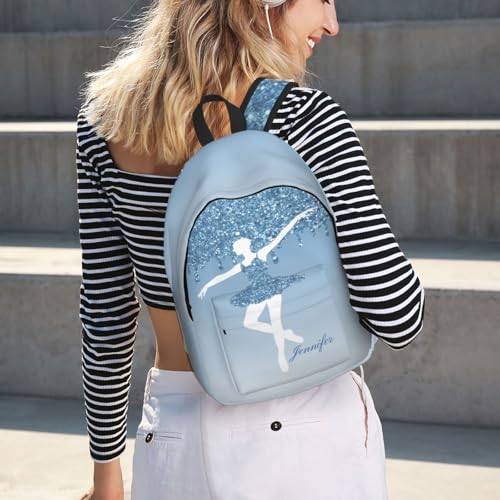 Generic Custom Ballet Dance Backpack Personalized Backpack with Name Customized Casual Bag Daypack for Woman Outdoor Hiking Travel Blue 15in2