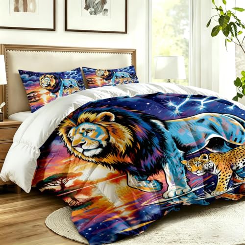 Juego de ropa de microfibra con edredón nórdico de león de 220x240 cm para cama 150 3