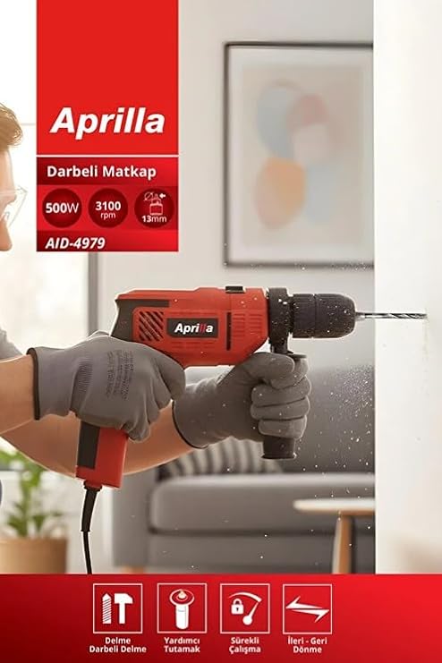 Aıd-4979 Profesyonel Darbeli Matkap – 500W, 0-49000 Darbe/Dk, Yan Kulp ve Derinlik Ayarı