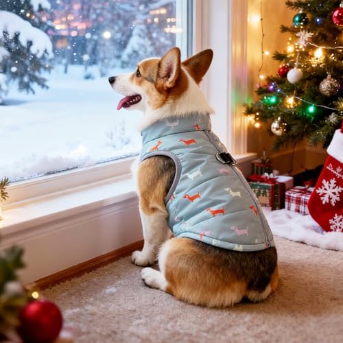 Asmea Hundemantel Winter Hundejacke Warme Hundemantel für Kleine Hunde Winddichte Hundeweste mit Geschirr Loch Schwach Wasserdicht Weihnachten Hundejacke für Chihuahua Dackel Grau Blau XXS