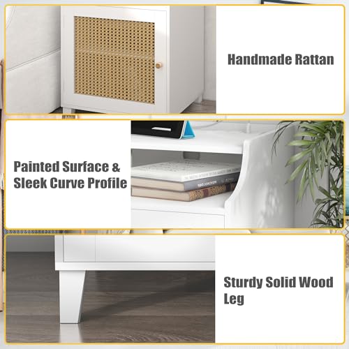 WiberWi-Night-Stand-White-Nightstand-with-Charging-Station-Farmhouse-Bedside-Table-with-Rattan-DoorAdjustable-Storage-Shelf-Rustic-Wood-Couch-Side-Table-End-Table-for-Bedroom WiberWi Night Stand White Nightstand with Charging Station Farmhouse Bedside Table with Rattan DoorAdjustable Storage Shelf Rustic Wood Couch Side Table End Table for Bedroom