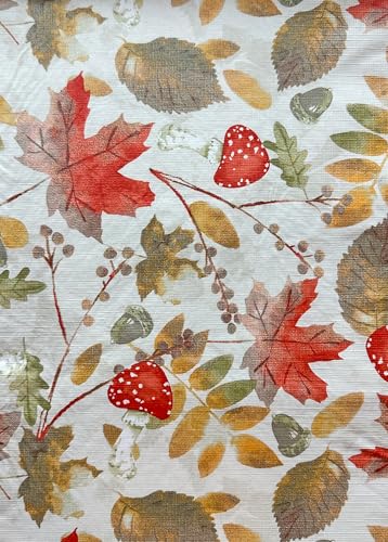 Home Bargains Plus Thanksgiving Red Leaves and Mushroom 52 x 70 Inch Rectangle Vinyl Tablecloth with Flannel Backing, PEVA Non Toxic Easy Care Autumn Fall Table Cover for Holiday Dining