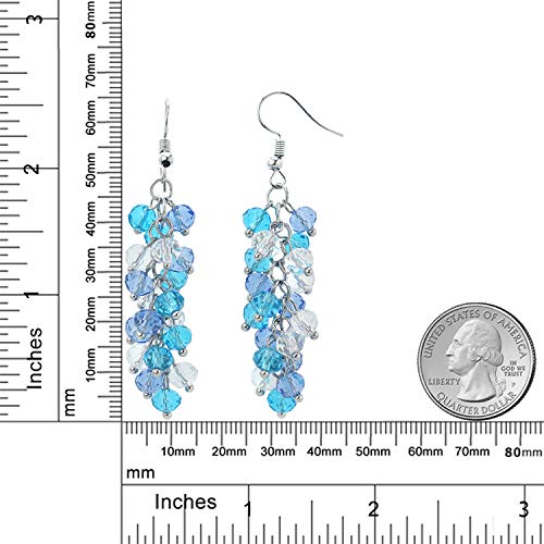 Gem Stone King 2 Inch Ocean Blue Cluster Faceted Crystal Dangle Hook Earrings For Women 2 Inch2