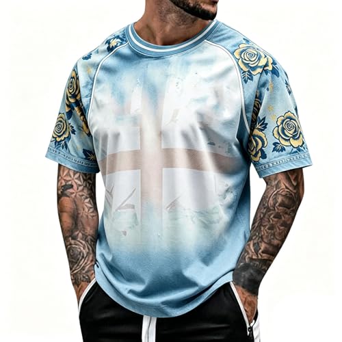 Camiseta Futbol Camiseta Deporte Hombre, Camiseta de Cuello Redondo y Manga Corta para Top Casual de Verano