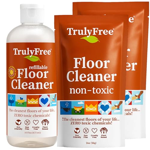Truly Free Floor Cleaner Kit - Plant-Based Mopping Solution (16oz Reusable Empty Bottle + Two Pouches, 3oz ea.) - DIY All-Surface Cleaner for Hardwood, Tile, Wood & Concrete
