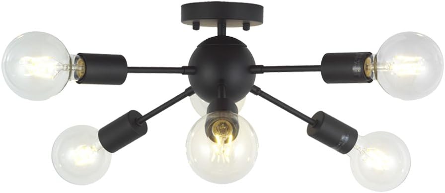 Sputnik Chandelier Lighting 6 Lights Black Modern Ceiling Light Industrial Mid Century Pendant Lighting by TUDOLIGHT