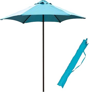 2.3m/8ft Portable Iron Patio Umbrella Outdoor Market Table Umbrella, UV Protected Polyester Umbrella, 8 Sturdy Ribs, for Garden, Pool, Lawn, Deck, Backyard
