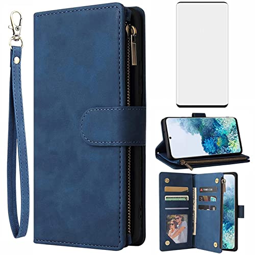 Étui portefeuille Samsung Galaxy S20 5G avec protection écran verre bleu