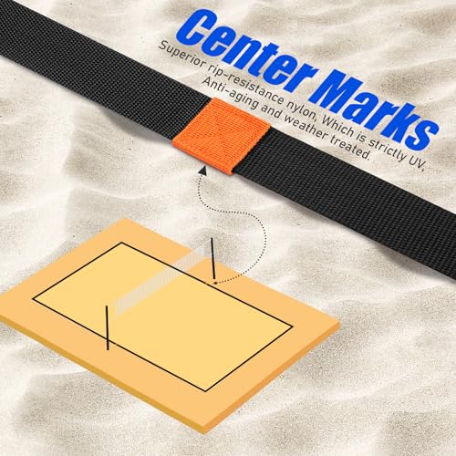 TOBWOLF Beach Volleyball Lines for Sand, 26.3\' x 52.6\' Professional Official Volleyball Court Boundary Lines, Highly Visible Marking Sand Lines with Metal Anchors & SandBags