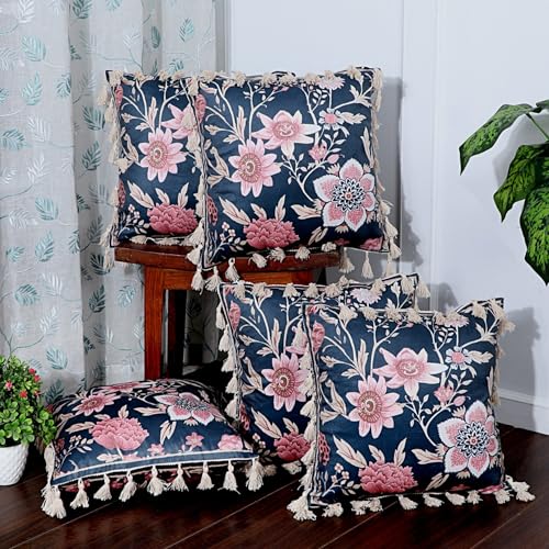 Image of ishro home Premium Cushion Cover Set of 5 | Cushion Cover 16 inch x 16 inch - Soft European Standard Fabric, Frill Design, Machine Washable | (5, Night Sapphire, 16 x 16 Inch (Pack of 5))