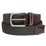 Braided Belt Silver Nickel Finish Buckle Faux Leather Elastic Woven Stretch Mens Womens Dress, Gray, Medium