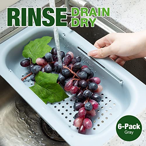 Didaey 6 Pcs Collapsible Colander Adjustable Over The Sink Colander Extendable Sink Strainer Basket Plastic Kitchen Sink Basket Strainer Food Drain Basket For Fruit Vegetable Pasta Dish Bowl, Grey #TOP3