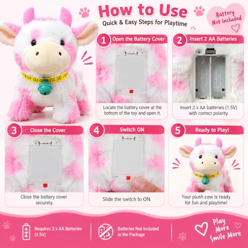 Image of Hopping Walking Plush Cow Toy with Sounds, Walking Cow Wiggling Tails, Twitching Mouth, Cute Soft Stuffed Animal Educational Interactive Toy for Baby Boys & Girls Kids