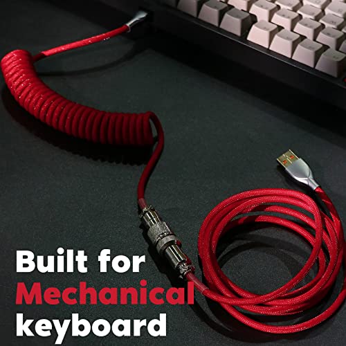 Image of EPOMAKER Mix 1.8m Coiled Type-C to USB A TPU Mechanical Keyboard Space Cable with Detachable Aviator Connector for Gaming Keyboard and Cellphone (Red)