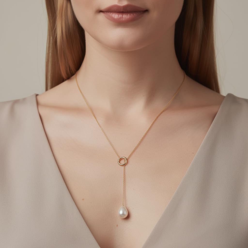 Collar de oro amarillo de 18 quilates - 1,74 gr Oro 750/1000 sin perla - Cadena 43 cm con perla - Elegancia atemporal - Salia Gold Paris