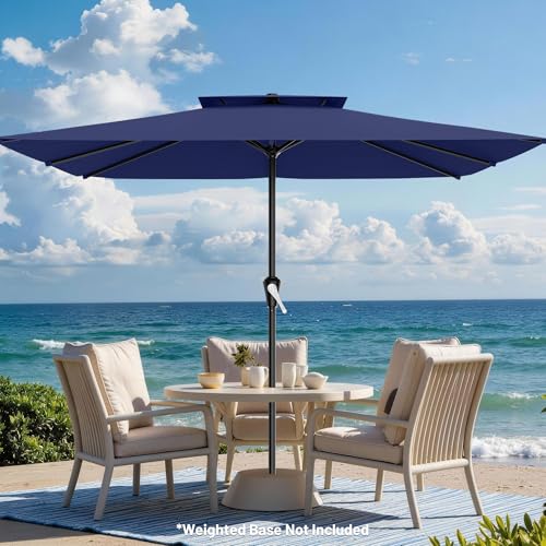 Image of AreShark 8'x10' 2 Tiers Rectangular Patio Umbrella - Outdoor Umbrella Waterproof UV Protection, Market Table Umbrella w /Crank for Pool, Backyard, Deck(Navy)
