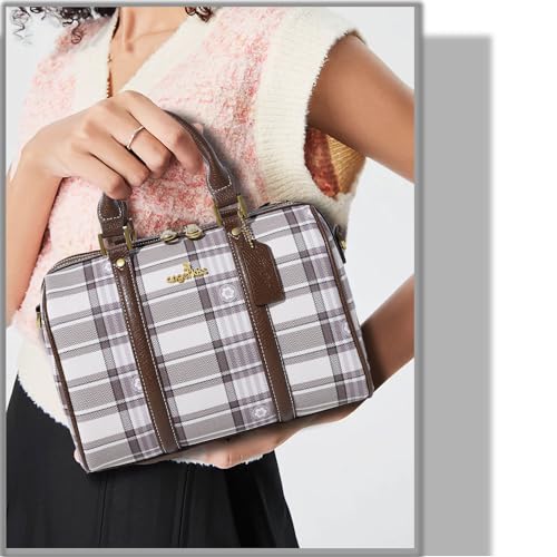 Image of Angel Kiss Women Satchel Purses and Handbags Vegan Leather Boston Barrel Bag Top Handle Shoulder Purse with Crossbody Strap | Vegan Leather