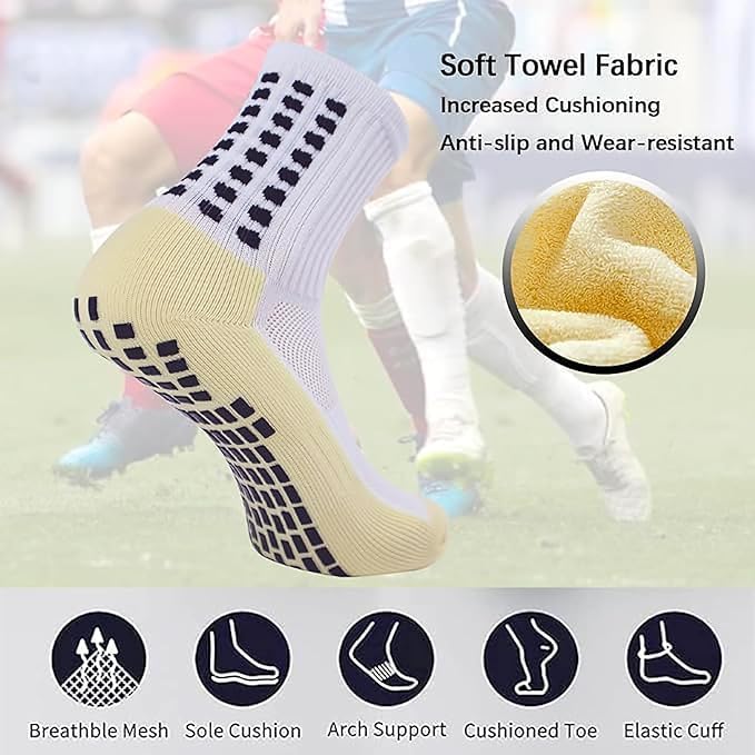 Image of Hi-Tech Performance Athletic Grip Socks for Men & Women Crew Length, Anti-Slip Rubber Grip socks for footballer, Thick Cushion Sports Socks for Running, Gym, Training