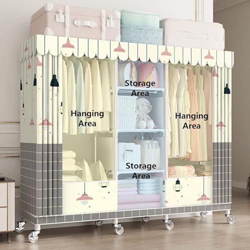 Armario portátil de tela lona con perchero y estantes organizadores de ropa y bolsos modelo B 5