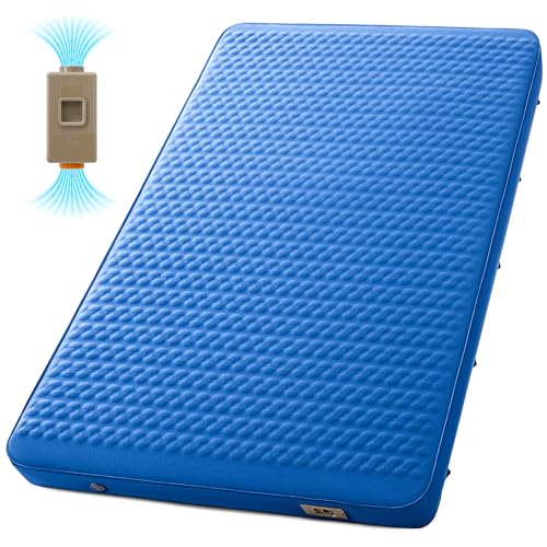 Image of 2 Person Self Inflating Sleeping Pad with Electric Pump - 4 inch Ultra-Thick Memory Foam Camping Pad, Portable Outdoor Air Mattress Sleeping Gear for Adults Tent Car Truck Travel Hiking (Blue)