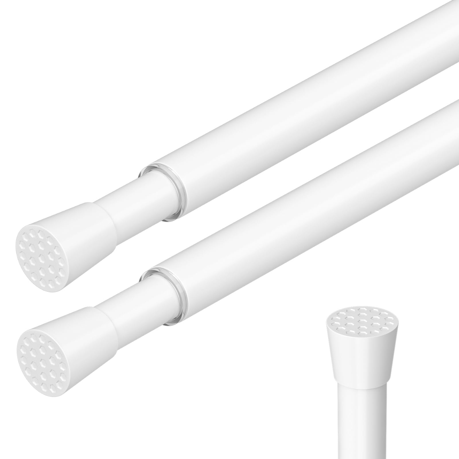 2Pcs White Extendable Curtain Poles Tension Rods for Curtains 50-69cm Spring-Loaded No-Drilling Curtain Poles for Small Windows Cupboard Clothes Hanging Adjustable Net Curtain Rod