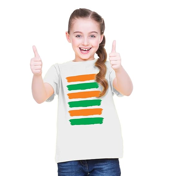BRATMAZ Girls Regular Fit Cotton Kids Tshirt for Republic Day Strip Flag Printed Tshirt for Girl