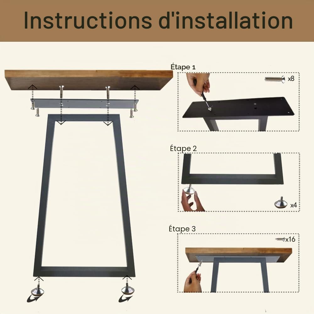 QLLY Lot de 2 Pieds de Table trapézoïdaux en métal de 71,1 cm, pour Bureau à Domicile (71,1 cm, Noir)