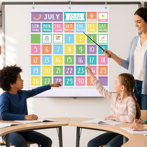 Sinload Classroom Calendar Pocket Chart Set Calendar Bulletin Board Set Seasons Festival Weather Pocket Chart for Classroom Decoration Back to School Supplies(Colorful,White) - Image 6