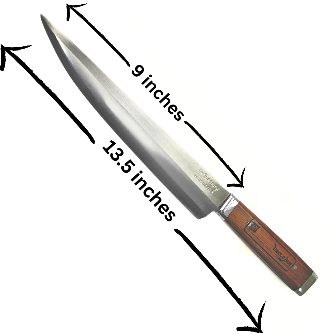 Thai Style Kitchen Knife, multi-purpose knives Fish filleting cut chop paring peel slices, Handcrafted by Aranyik Village, Stainless Steel, Sharp Blade, Wood handle (Filleting Knife, 9 inches Blade)