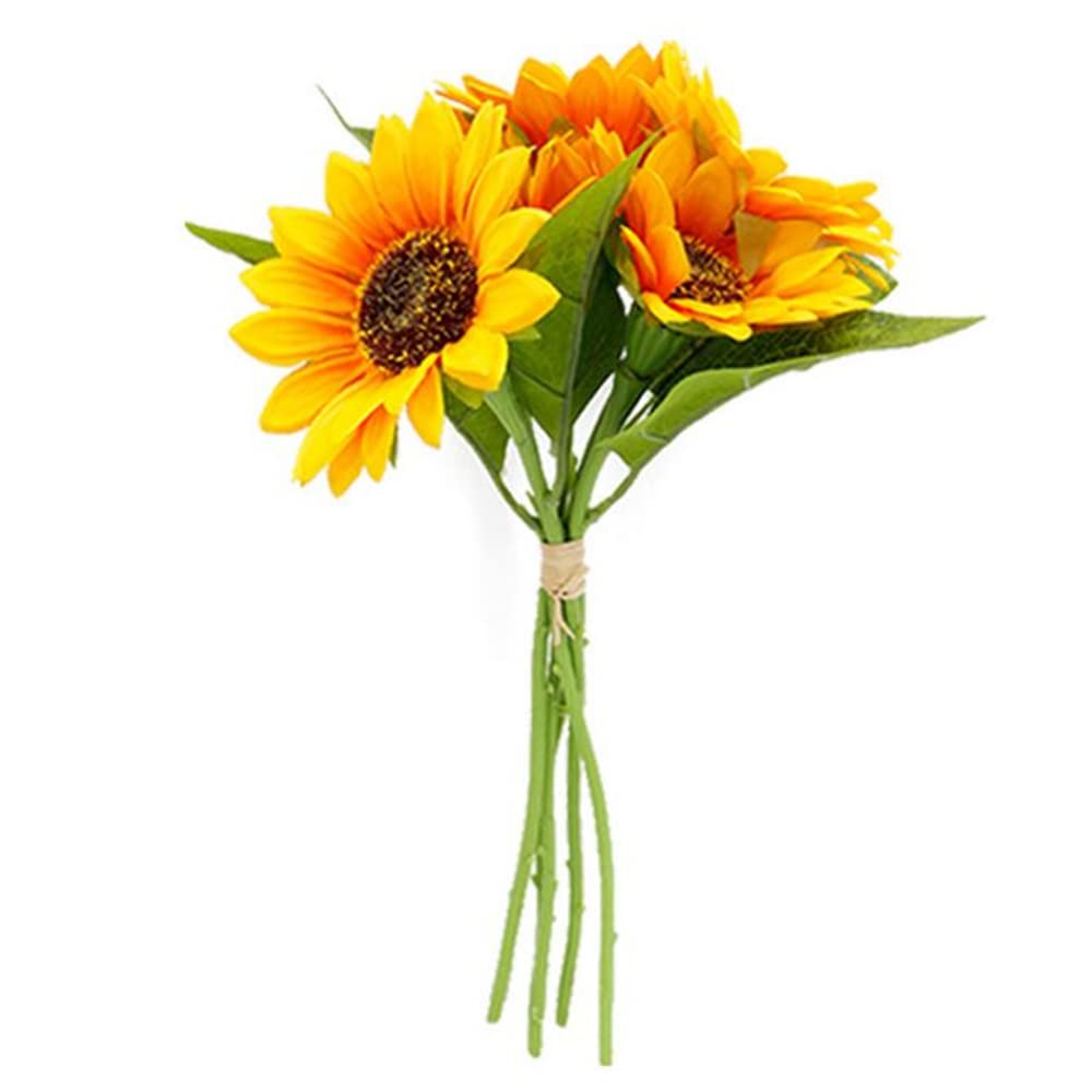 6 pcs Artificial Sunflowers with Stems, Silk Imitation Sunflower Bouquet for Wedding Bridesmaid Bouquets for Home Garden Party Setting Table Centerpiece