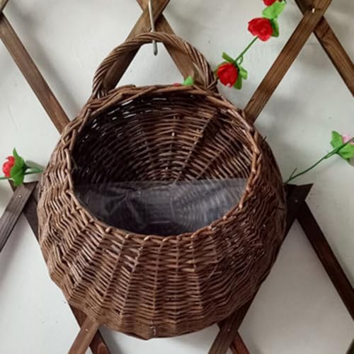 Panier mural suspendu en rotin artisanal de couleur café