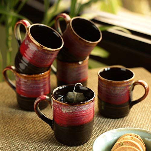 Tasse en céramique vitrée Crimson Nightfalls pour thé et café (Ensemble de 6 pièces)