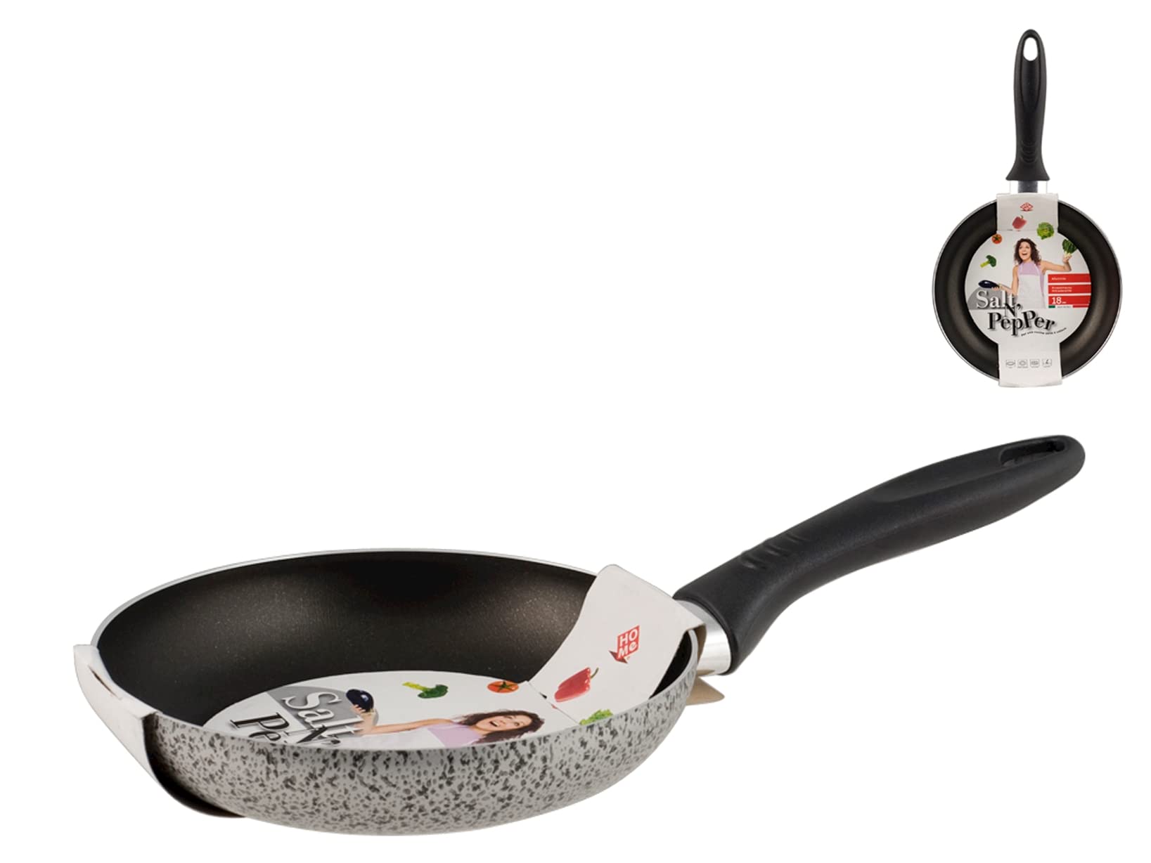 Home Salt Peper Frying Pan with Non-Stick Coating, 18 cm, Aluminium, Grey/Black
