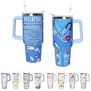 armdgodx 40 oz Tumbler School Nurse Gifts for Women with Handle Gifts for Nurses Double Insulated Stainless Steel Travel Coffee Mug with Lid and Straw