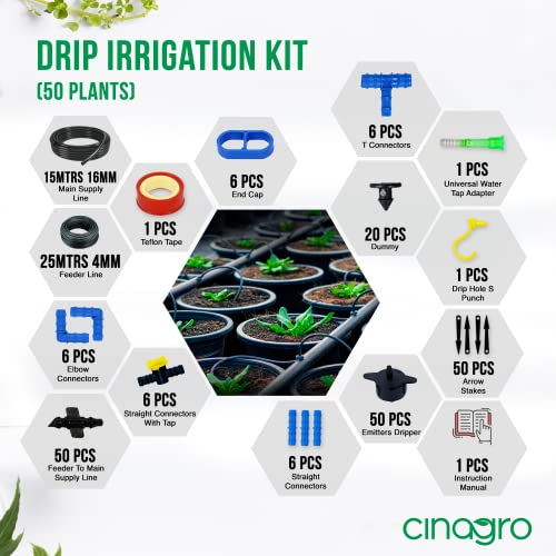 Image of Cinagro Plants Drip Irrigation Kit | Watering Kit for Home Garden, Farming & Agriculture Purposes (50 Plants Kit)
