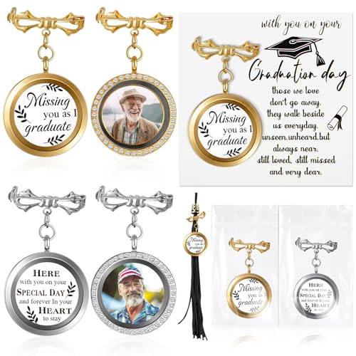 Liliaafar 2 Pcs Graduation Memorial Pin with Photo Charm Personalized DIY Custom Graduation Pins with Photo Brooch Custom Memory for Cap Keepsake Memorial Bouquet Charm for Class of 2026