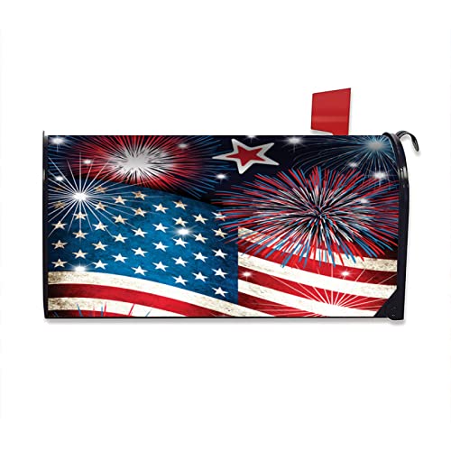 Image of Miaoquhe 4th of July American Flag Mailbox Cover Magnetic Standard Size 18x21 Inch Patriotic Multicolor Post Wraps Letter Box Cover for Home Garden Yard Decor