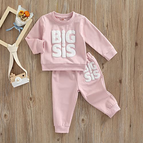 Baby Girl Sister Matching Outfit Long Sleeve Lil/Big Sis Letter Print Sweatshirt Top Pants 2Pcs Fall Winter Clothes3