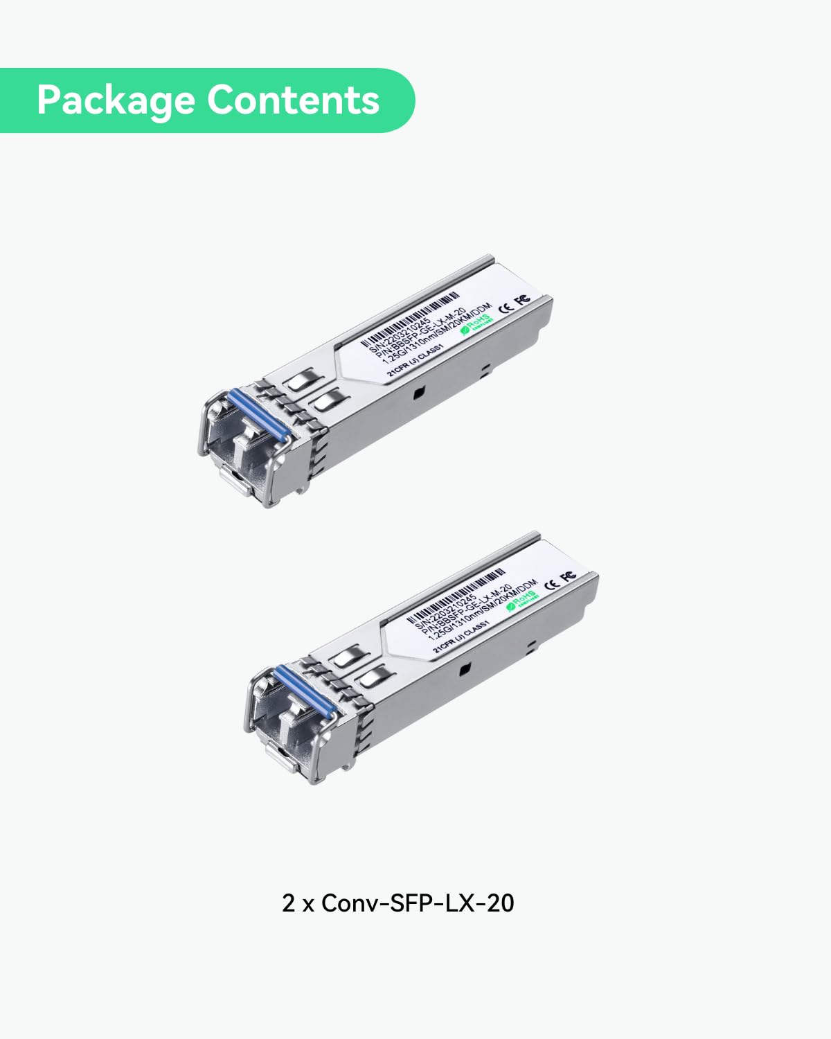 LINOVISION Módulo 1.25 G SFP, 1000Base-LX, 1310 NM SMF, hasta 20 km, Fibra LC Dual, transceptor SFP para switches Cisco, D-Link, Supermicro, Netgear, Fortinet, TP-Link y Ubiquiti UNIFI