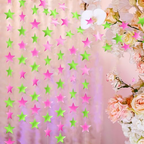 Image of Patelai Glitter Star Garland Banner 2026 Graduation Decor 130 Feet Star Hanging Banner Twinkle Backdrop for Party Birthday Classroom Wedding Supplies(Pink,Green)