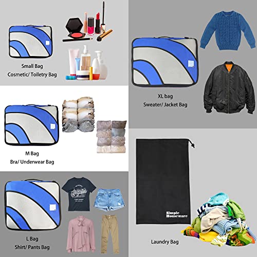 4 Set Packing Cube - Travel Organizers With Laundry Bag, Blue #TOP1