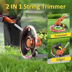 Alternative view of Whipper Snipper Cordless with 2x2.0Ah Battery, 20V Line Trimmer, 30cm Grass Trimmer Lawn Mover & Edger Garden Tool, Battery Powered Grass Cutter with 8pcs Spool Line for Home Yard, Orange