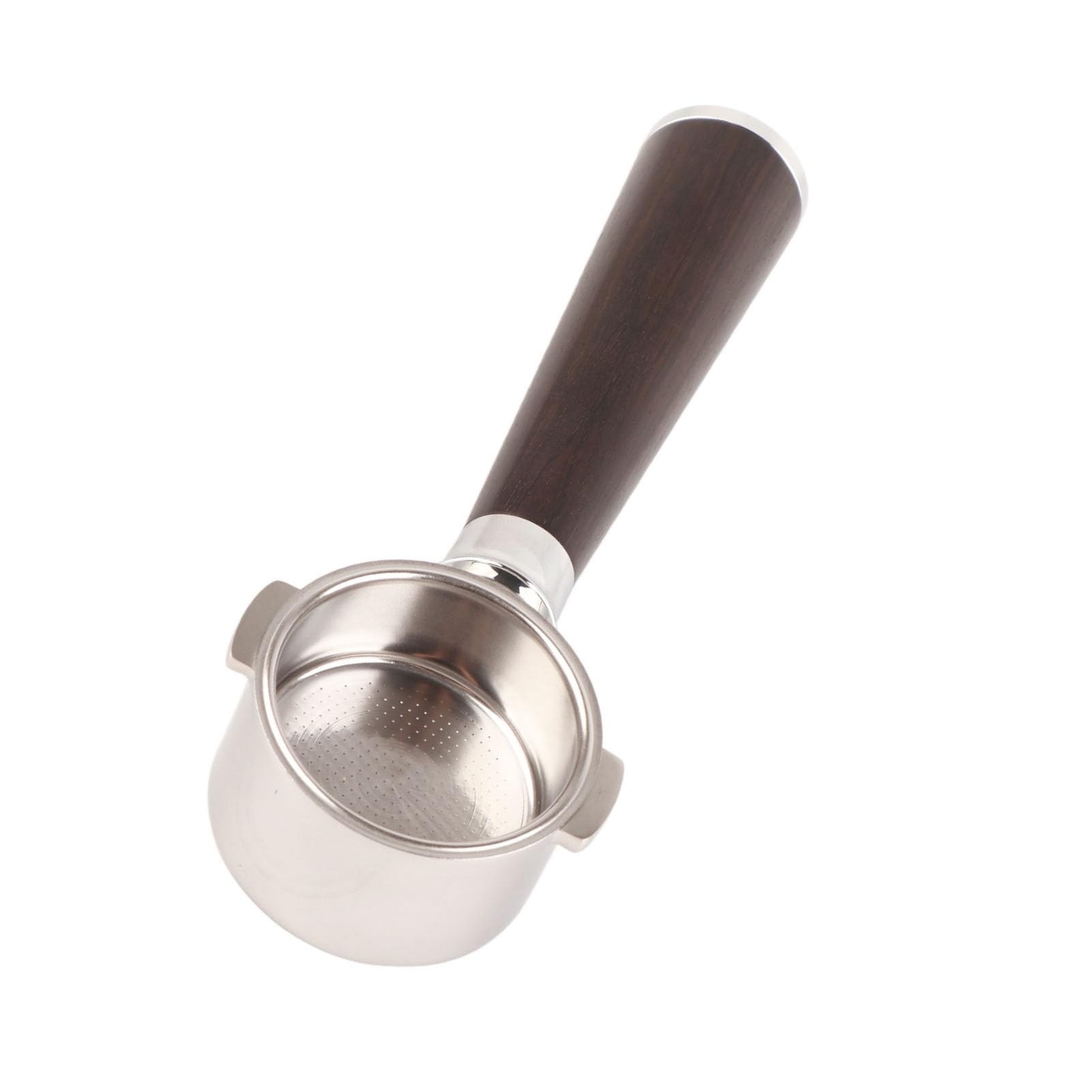 Portafiltro Senza Fondo con Cestello da 51 Mm, Portafiltro con Manico in Legno in Acciaio Inossidabile Rimovibile per Macchina da caffè a 2 Orecchie (#2