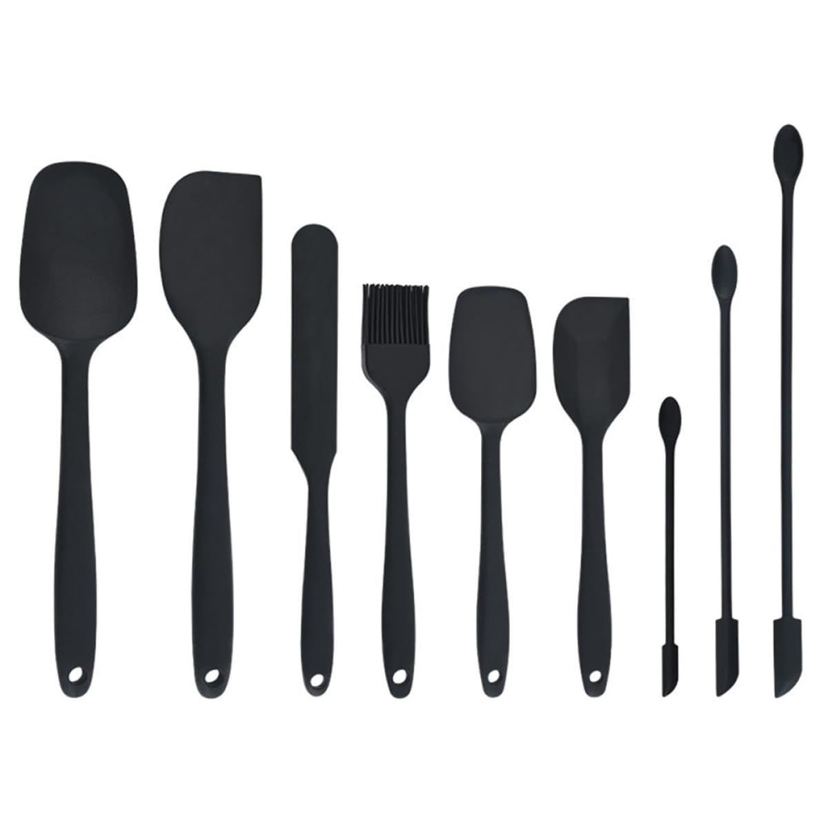 STOBAZA Utensilios de Cocina Prácticos Juego de 9 y Untar Crema Espátulas de Silicona Negras Ligeras para Raspar Mermelada para Hacer Pasteles Suaves