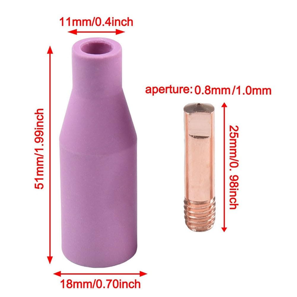 Kit di ricambio per torcia di saldatura, 6 pezzi, 15AK MB15 MIG MAG, punte in rame da 08 mm e ugello in terracotta rosa
